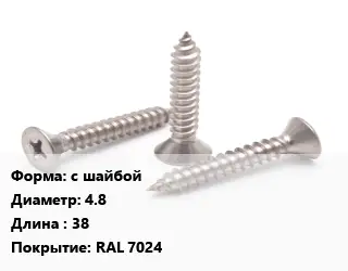 Саморез с шайбой D=4.8 L=38 RAL 7024